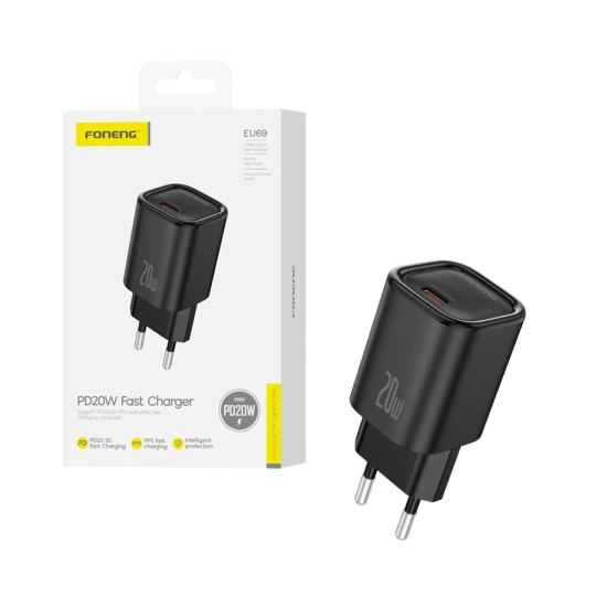 Adaptador Foneng EU69 Tipo-C PD20W Preto